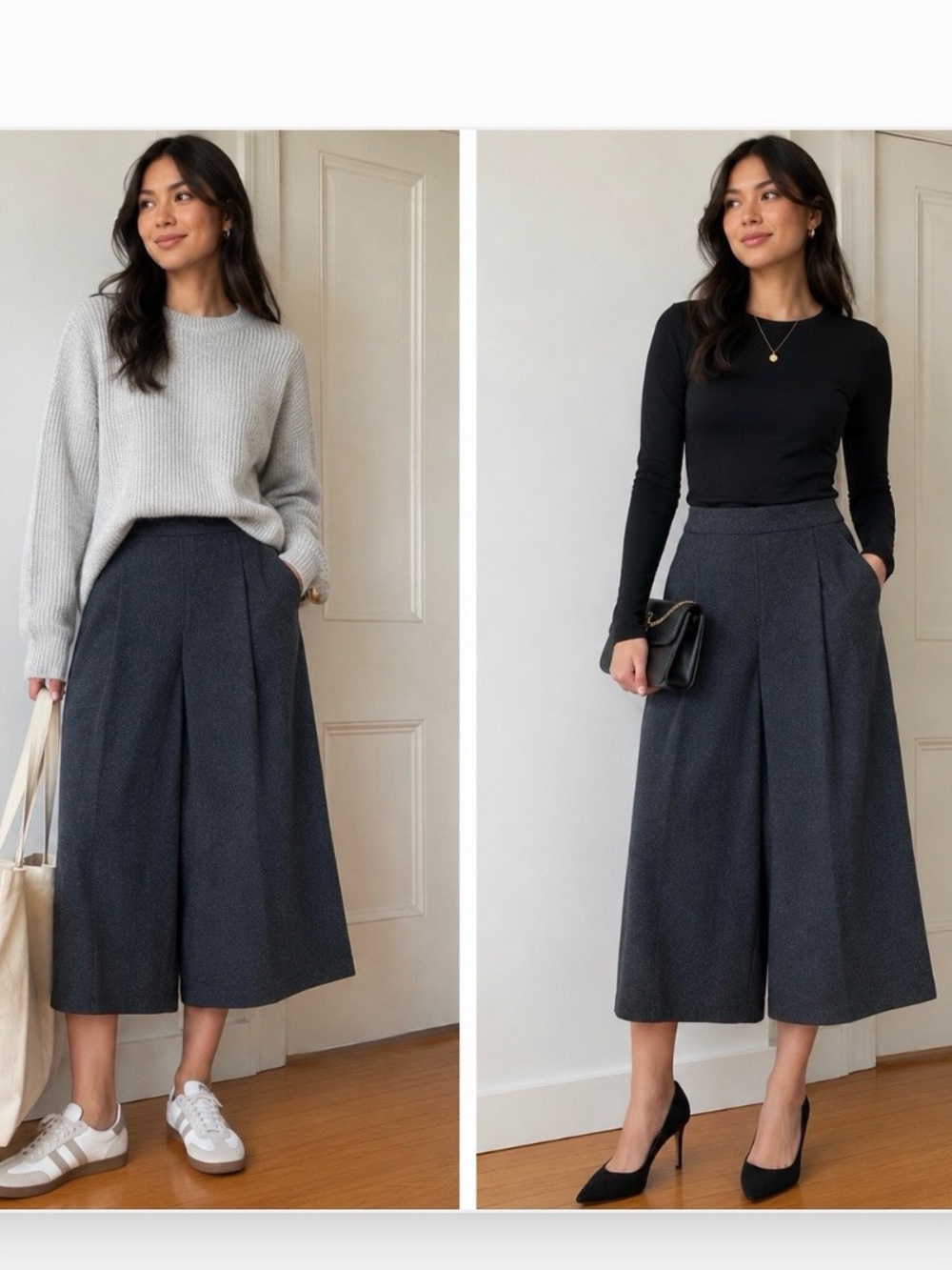Classy Cropped Flare, Wide Leg Skirt-like Pants, Culottes with Pockets